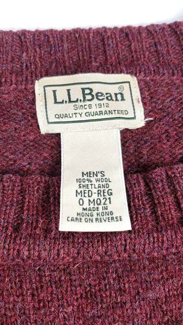 L.L. Bean Men's Shetland Wool Sweater Medium Burgundy - 2