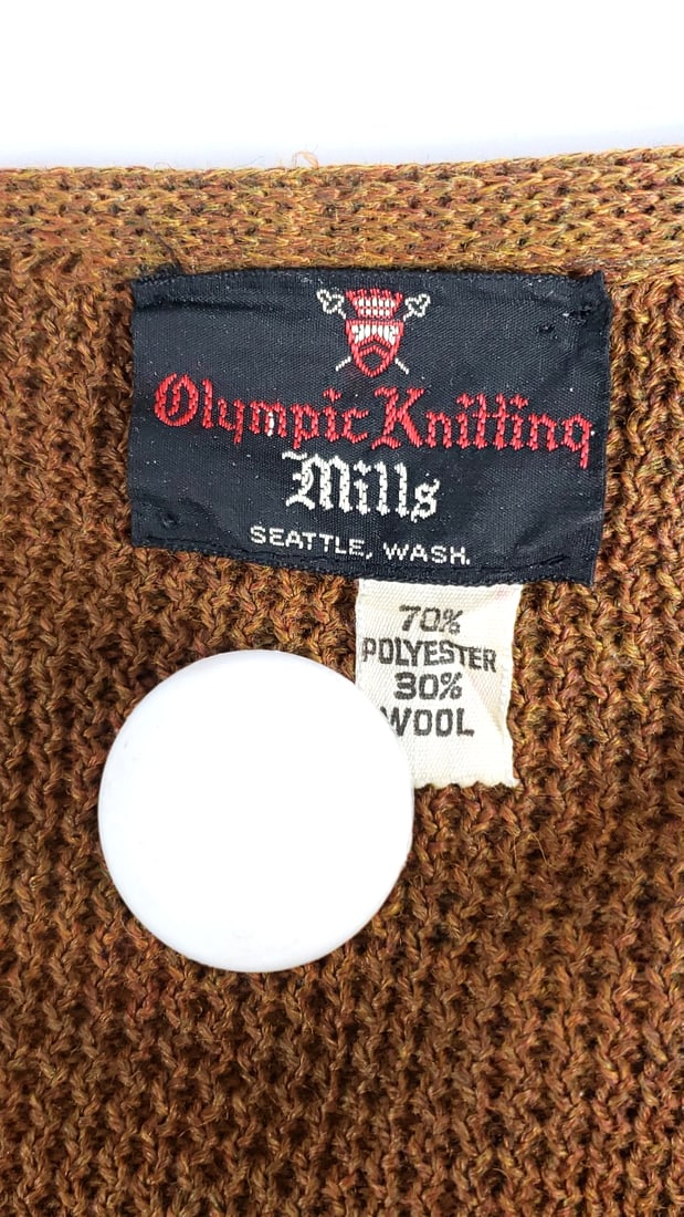 Vintage Olympic Knitting Mills Brown Cardigan Sweater 70% Polyester 30% Wool - 2