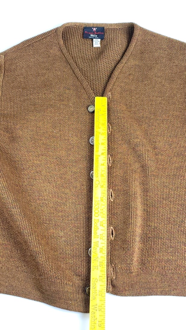 Vintage Olympic Knitting Mills Brown Cardigan Sweater 70% Polyester 30% Wool - 3