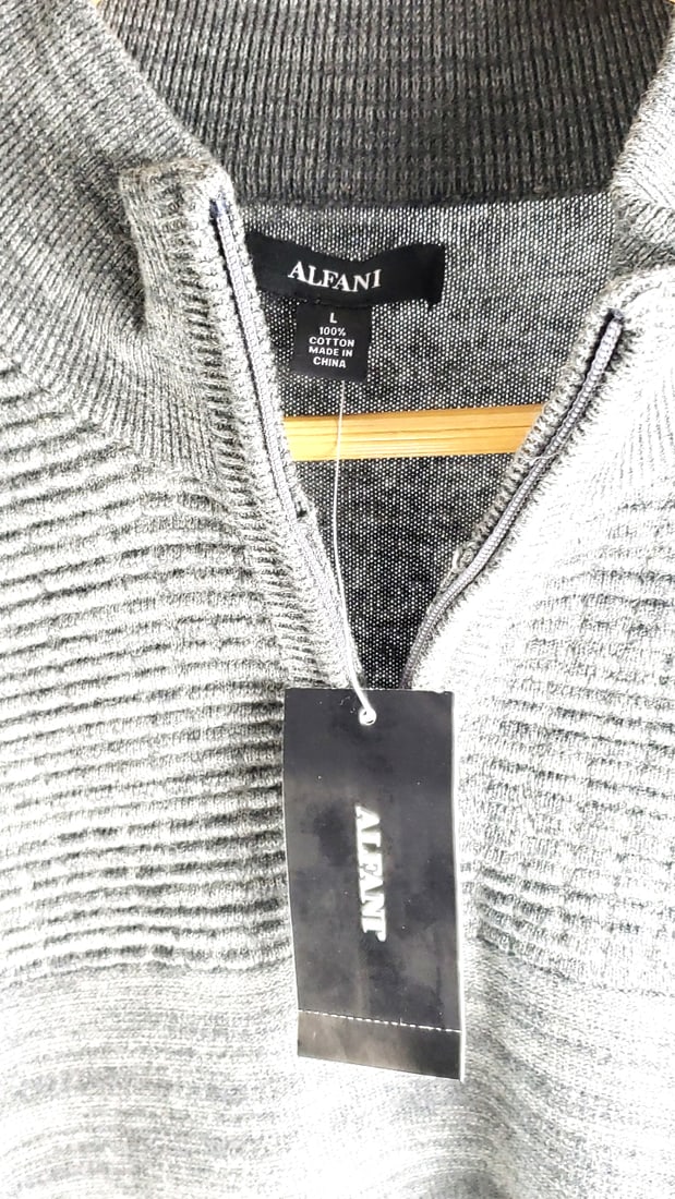 NEW Alfani Men's Large Gray 100% Cotton Sweater - 2