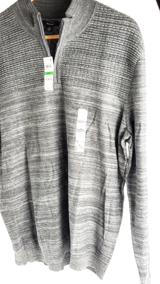 NEW Alfani Men's Large Gray 100% Cotton Sweater - 6