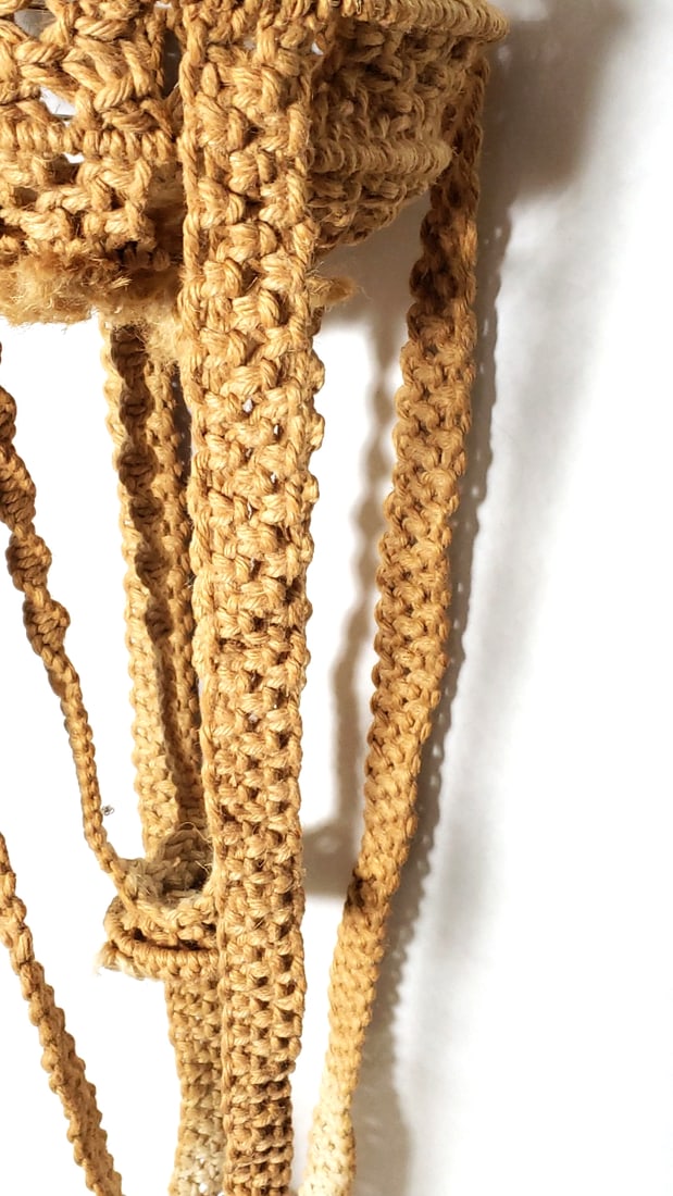 Vintage Handmade Macrame Plant Hanger Beige Cotton Rope - 6 Feet Tall - 3