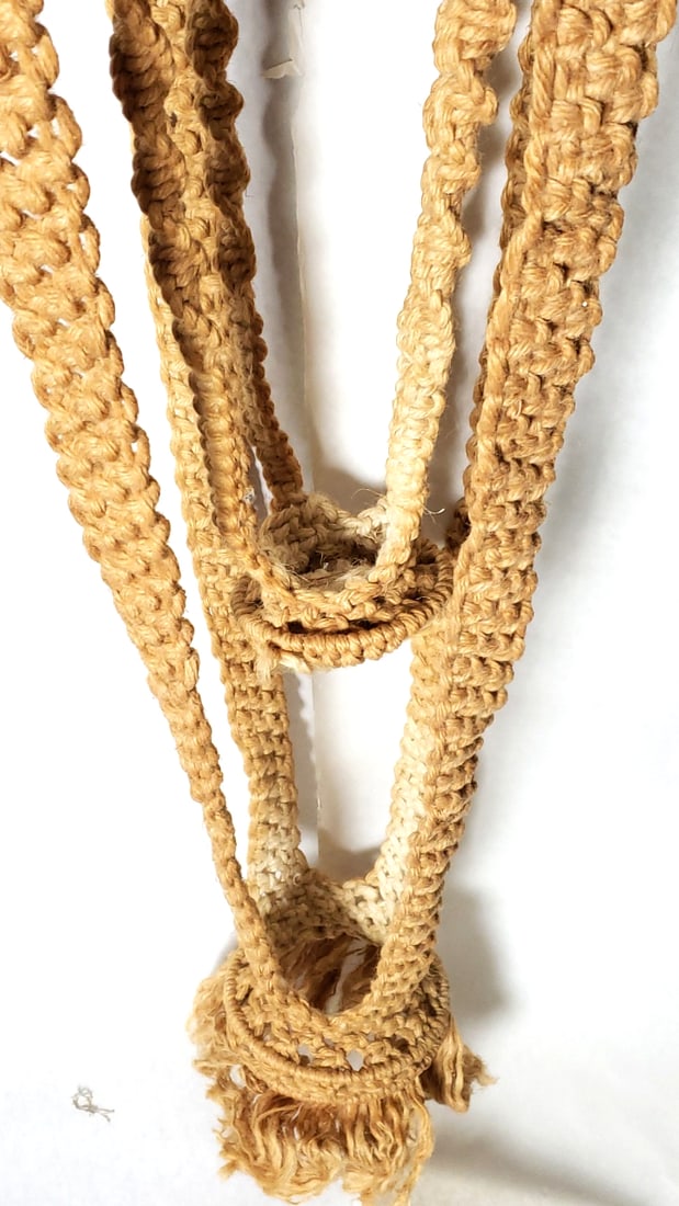 Vintage Handmade Macrame Plant Hanger Beige Cotton Rope - 6 Feet Tall - 4