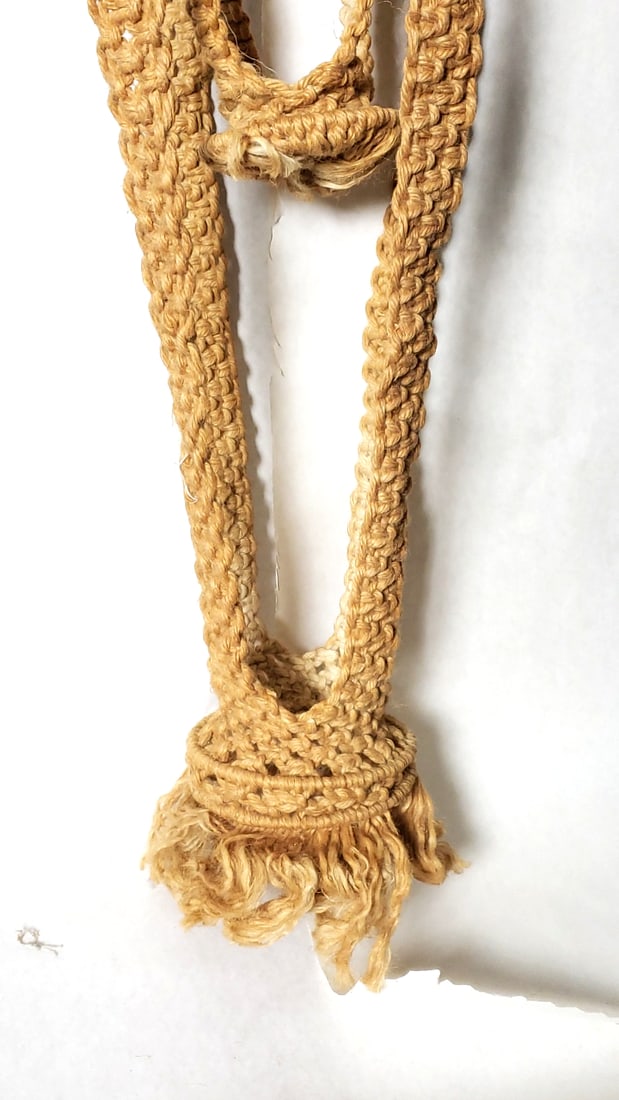 Vintage Handmade Macrame Plant Hanger Beige Cotton Rope - 6 Feet Tall - 5