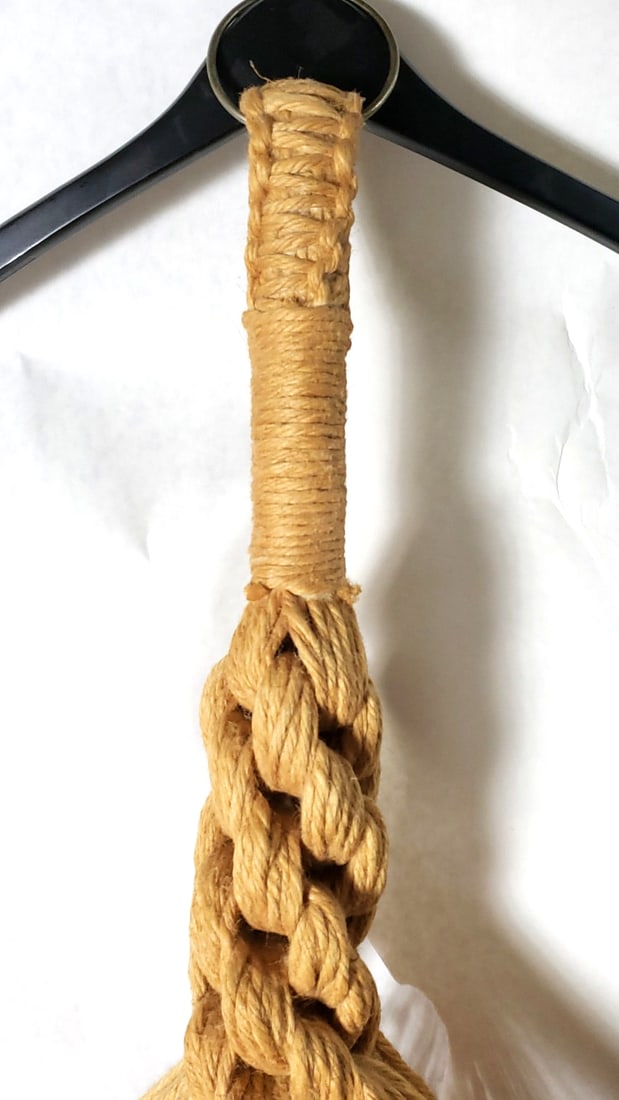 Vintage Handmade Macrame Plant Hanger Beige Cotton Rope - 6 Feet Tall - 7