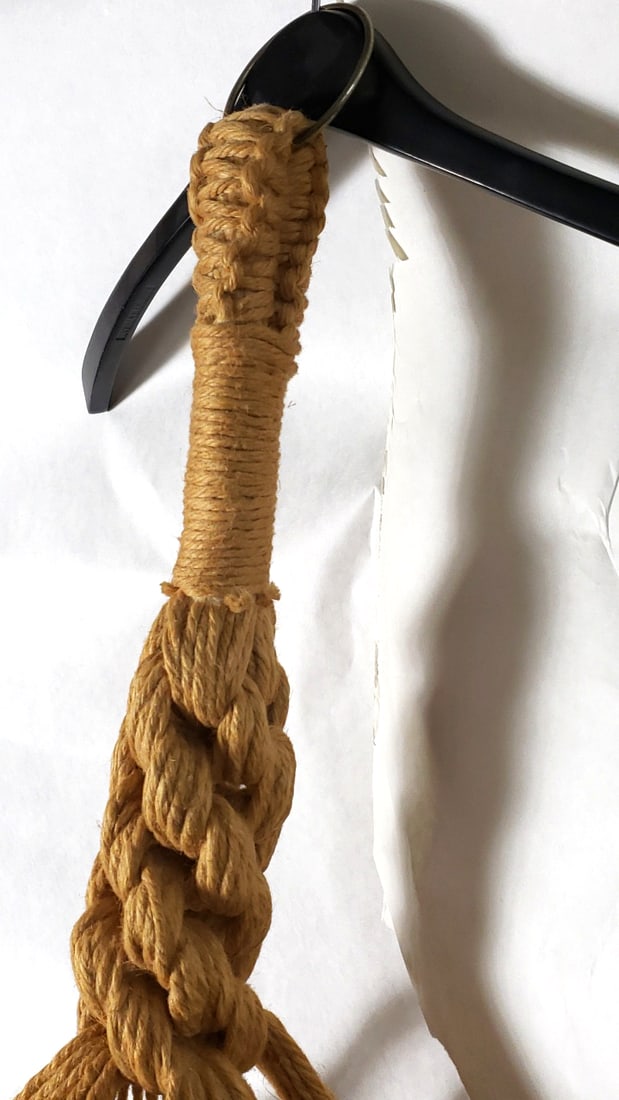 Vintage Handmade Macrame Plant Hanger Beige Cotton Rope - 6 Feet Tall - 8