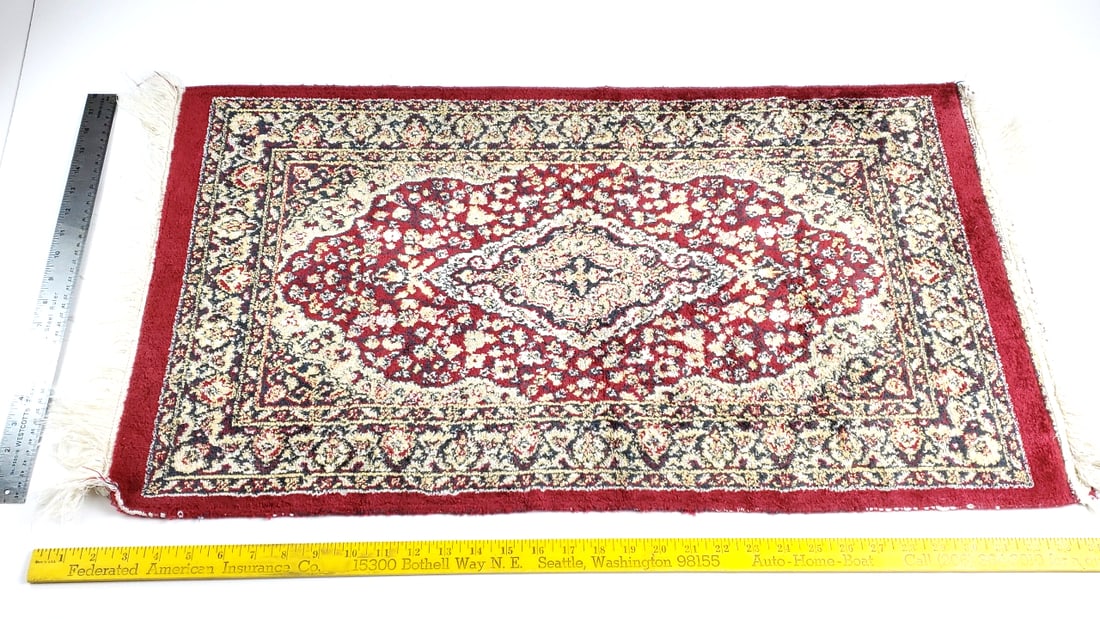 Vintage Indian Style Red and Cream Area Rug 36" x 18" - 6