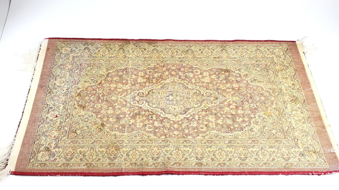 Vintage Indian Style Red and Cream Area Rug 36" x 18" - 7