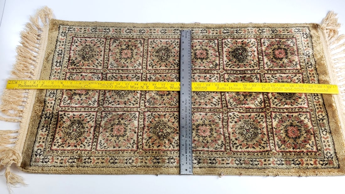 Ornate Persian-Style Prayer Rug with Fringe Trim 36" x 19" [2] - 8