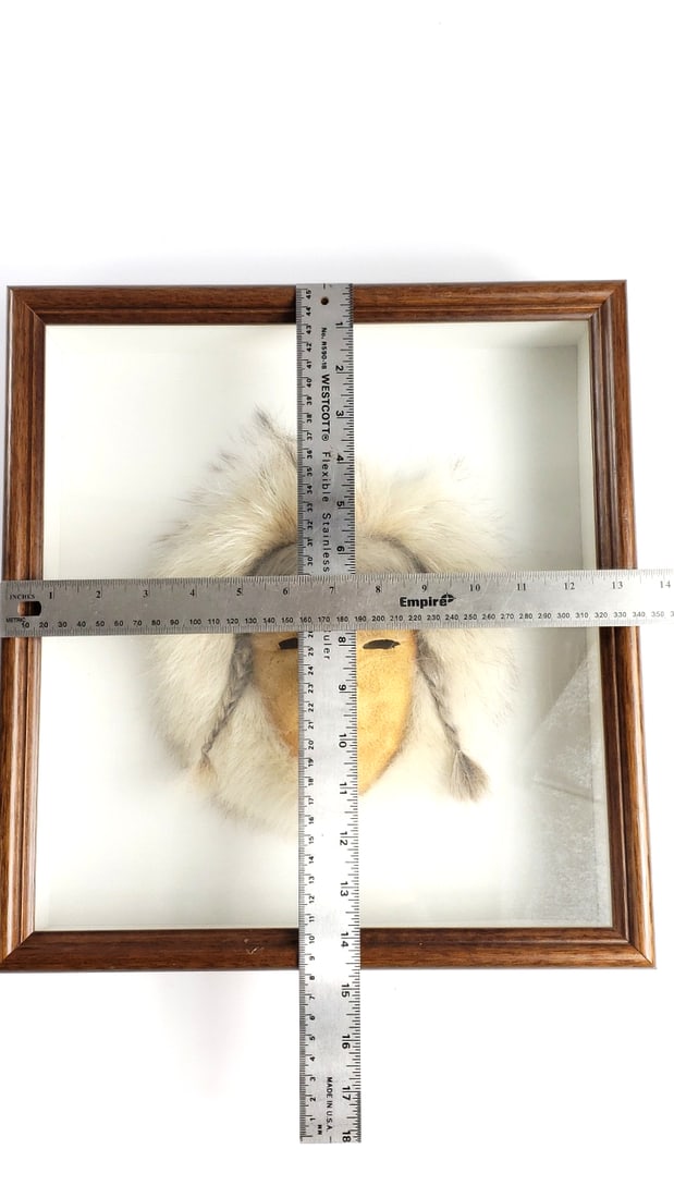 Inuit Mask with Fur Trim in Glass Display Case 14" x 13" x 3" - 6