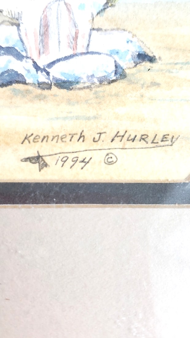 Framed Watercolor Bull Skull Art by Kenneth J Hurley, 1974 - 3