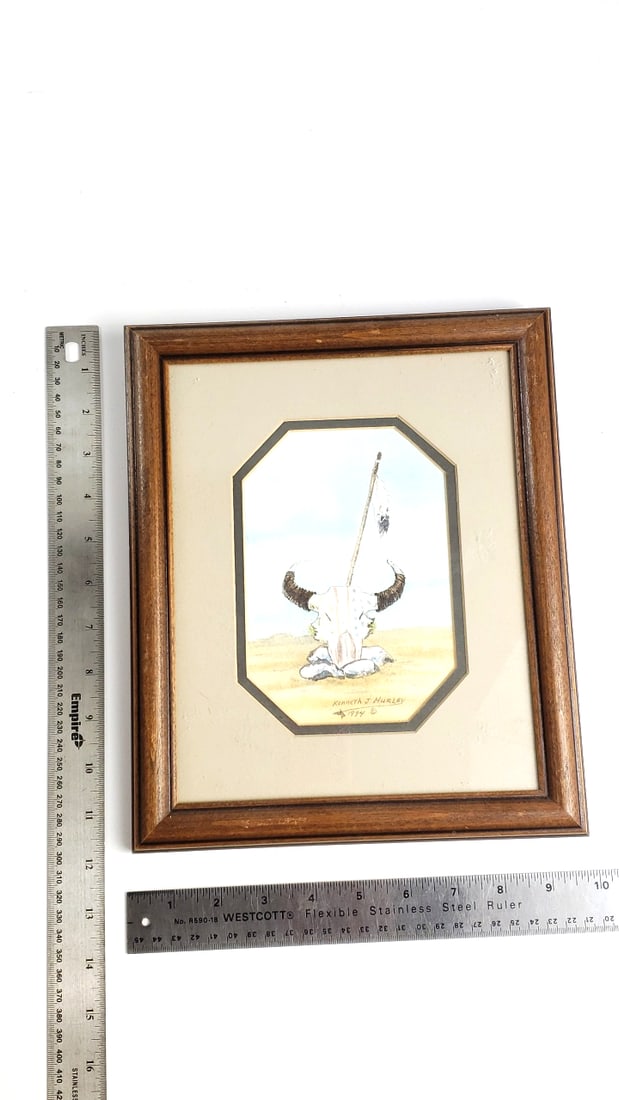 Framed Watercolor Bull Skull Art by Kenneth J Hurley, 1974 - 4