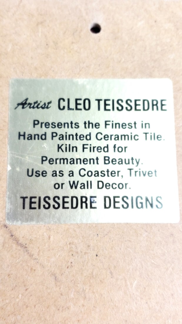Vintage 1984 TEISSEDRE DESIGNS Hand Painted Ceramic Native Tile Coaster Trivet Wall Decor by Cleo... - 2