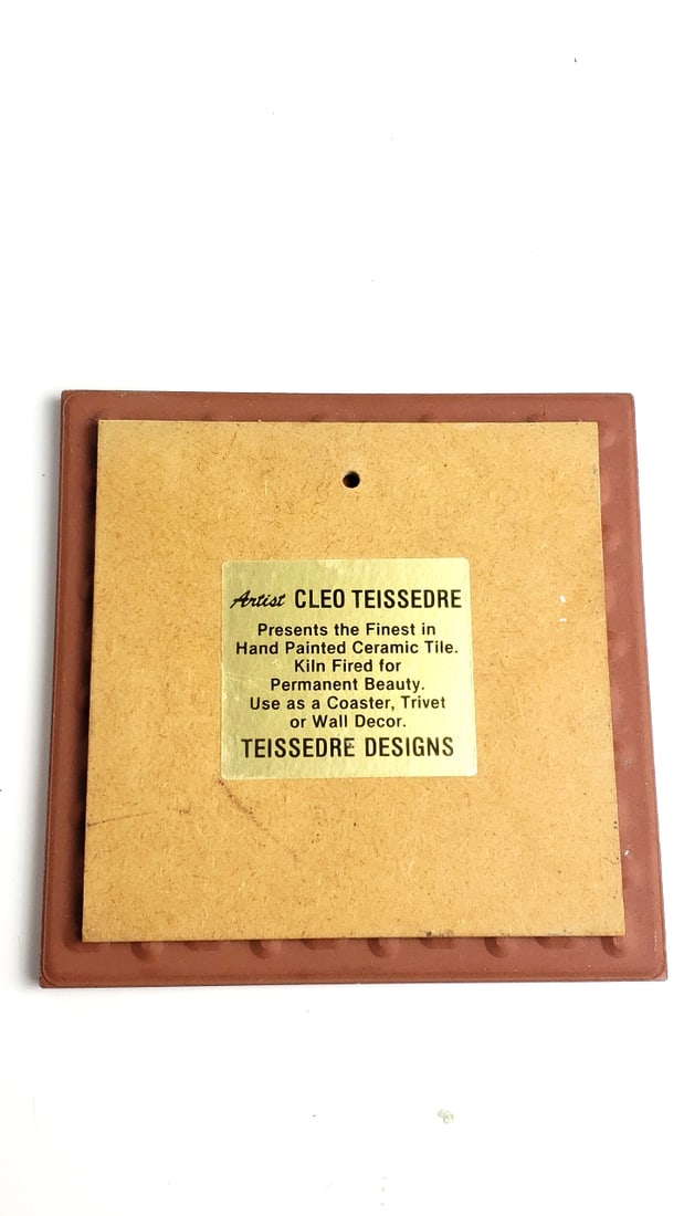 Vintage 1984 TEISSEDRE DESIGNS Hand Painted Ceramic Native Tile Coaster Trivet Wall Decor by Cleo... - 3