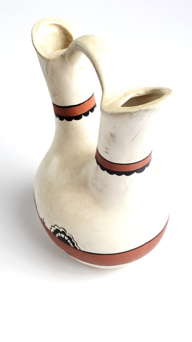 Kwahu Pottery Ceramic Double-Spout Wedding Vase 10" - 7
