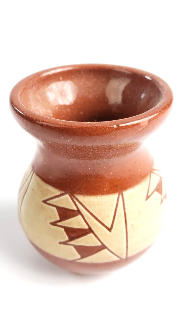Decorative Mini Ceramic Vase with Geometric Patterns Artist On Base (1 of 6)