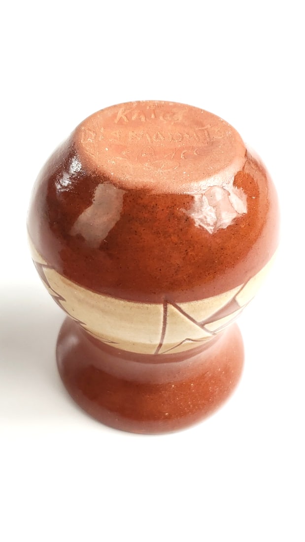 Decorative Mini Ceramic Vase with Geometric Patterns Artist On Base - 4