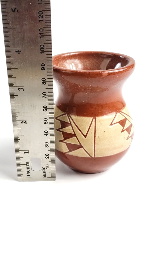 Decorative Mini Ceramic Vase with Geometric Patterns Artist On Base - 5