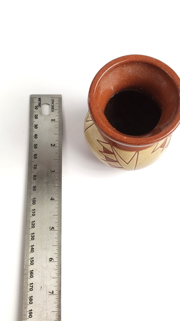 Decorative Mini Ceramic Vase with Geometric Patterns Artist On Base - 6