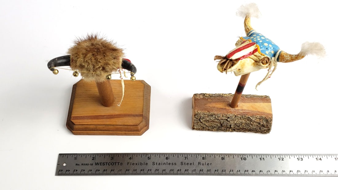 Native American Style Bull and Spirit Headdresses on Wood Stands - 14