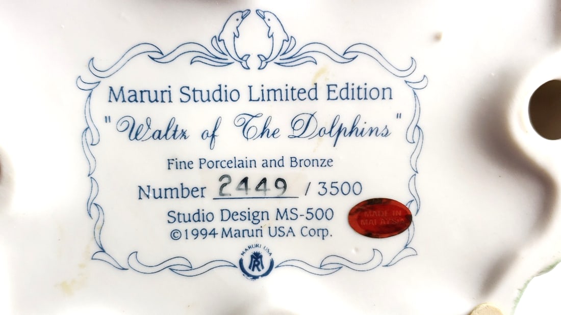 Maruri Studio "Waltz of The Dolphins" Porcelain and Bronze Figure, Limited Edition #2449/3500 - 12" - 2