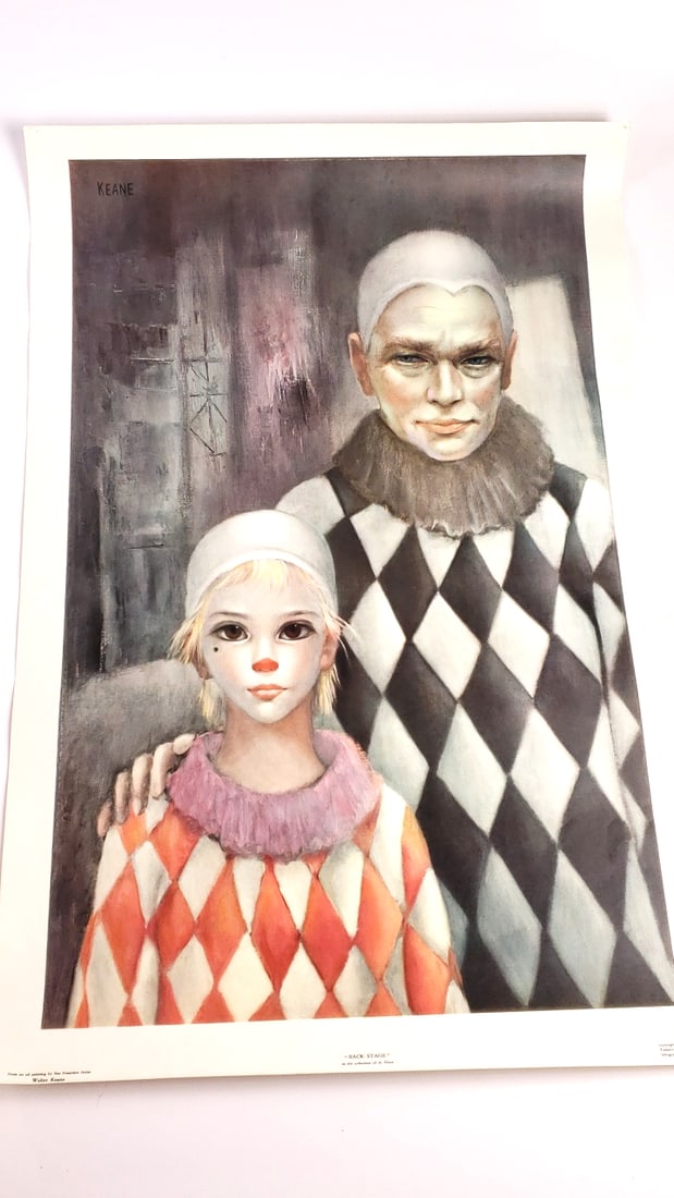 Walter Keane "Back Stage" Harlequin Art Print Poster 35" x 22": Good. Comes rolled up Width: 1 High Estimate: 100 Low Estimate: 25 Height: 22