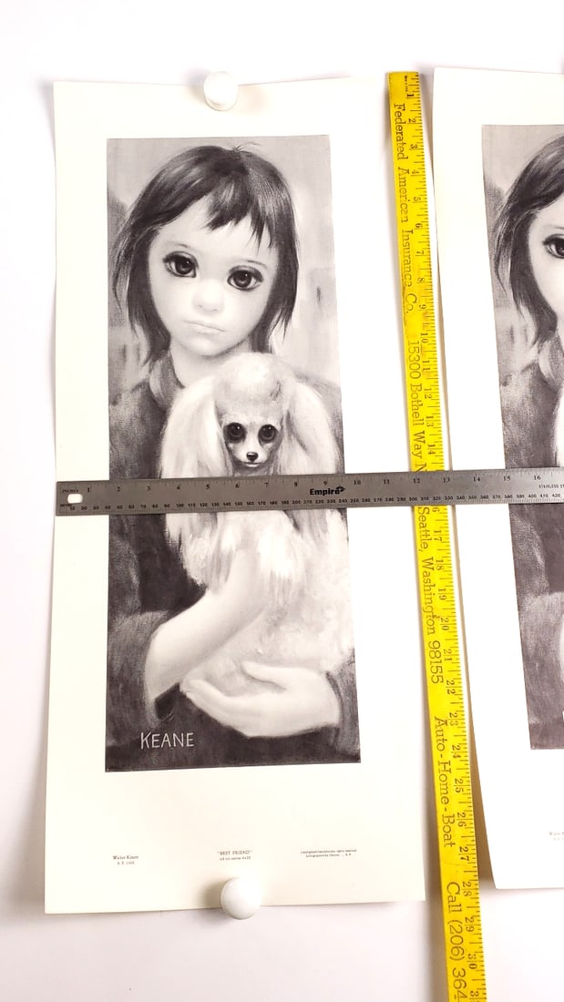 Set of 2 Keane "Best Friends" Prints with Girl and Dog Theme 28" x 11" - 7