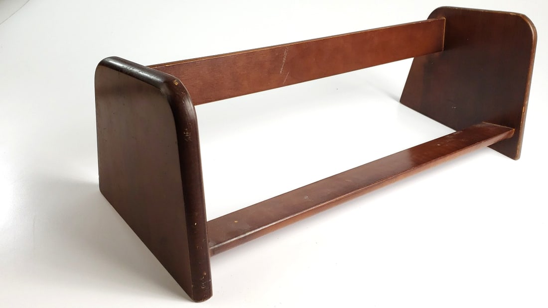 Vintage Wooden Rack Bookshelf Organizer: Good, a little white paint, see pics, removable Low Estimate: 40 Height: 7 High Estimate: 100 Width: 8