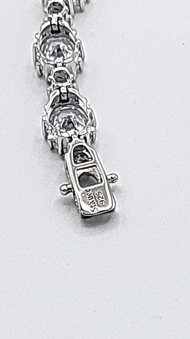 Stauer Sterling Silver Clear Stone Bracelet With Blue Pouch And Tag 14.17g Size 7.5" - 7