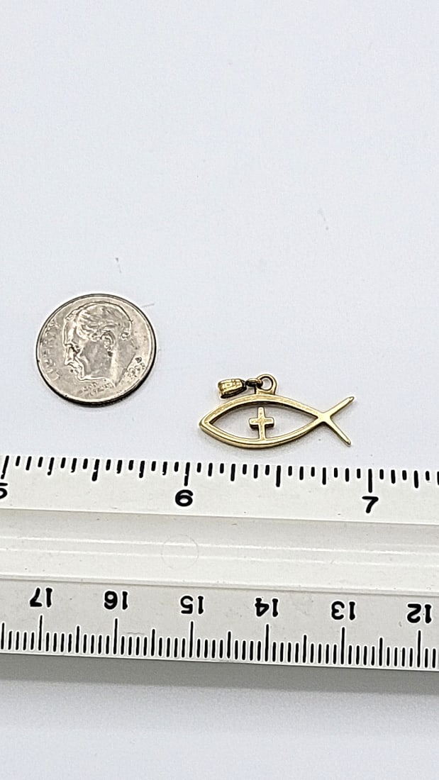 14k Gold Ichthus Fish Pendant With Cross Design 1.21g - 2