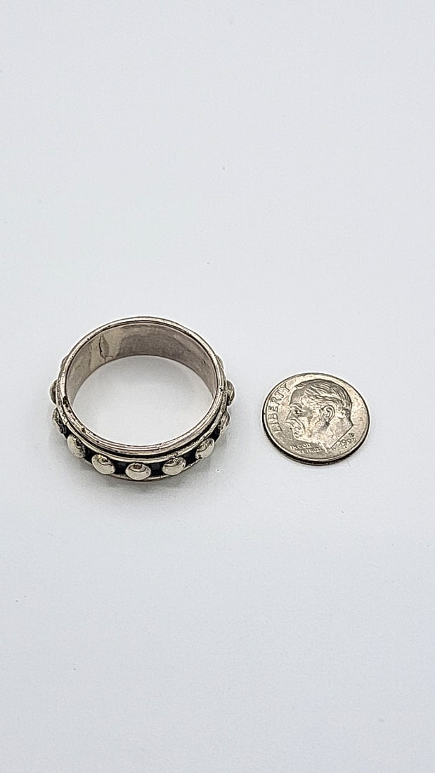 Sterling Silver Fidget Ring With Central Moveable Bead Design 9.92g Size 13 - 3