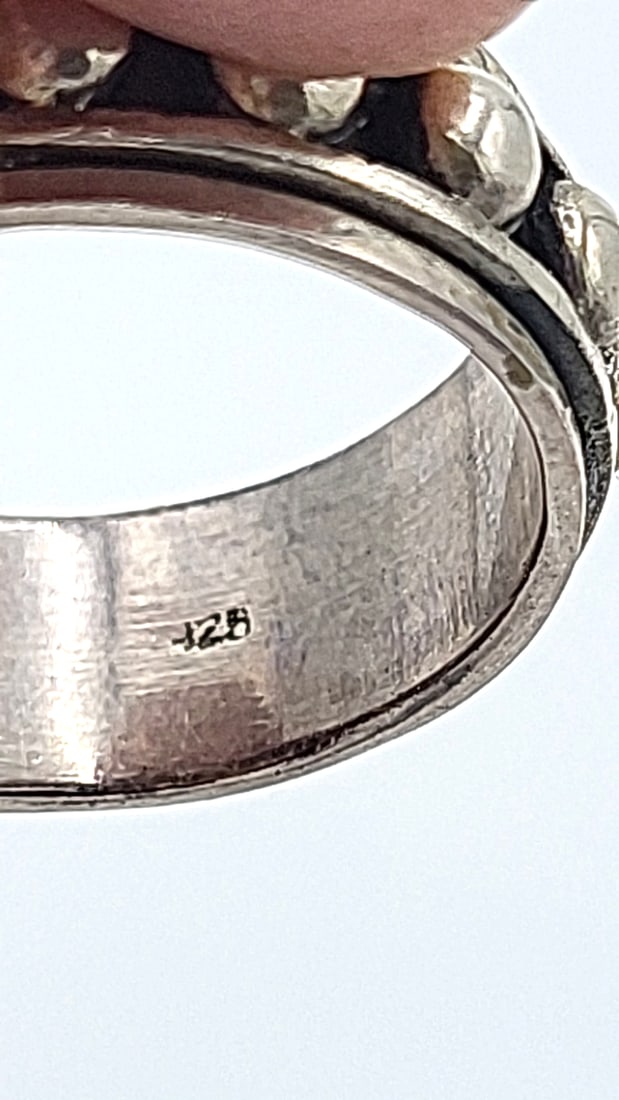 Sterling Silver Fidget Ring With Central Moveable Bead Design 9.92g Size 13 - 4