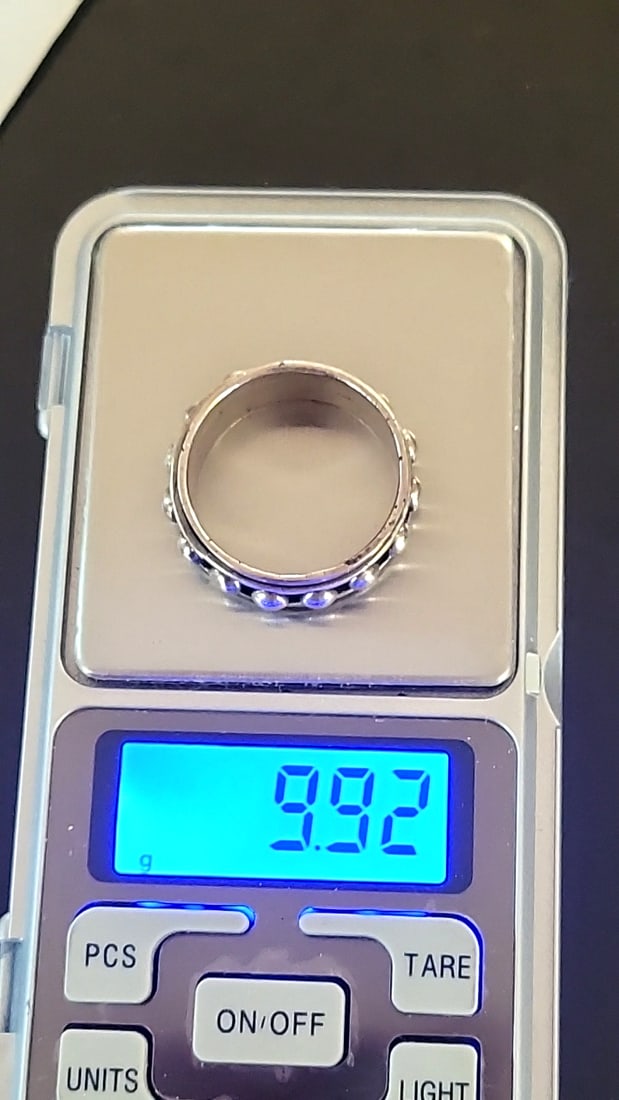Sterling Silver Fidget Ring With Central Moveable Bead Design 9.92g Size 13 - 5