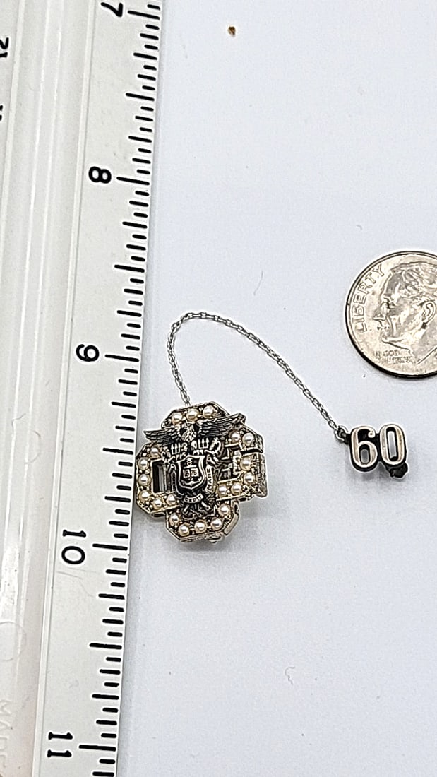 Sterling Silver Coastguard Academy Sweetheart Pin With Pearls And Chain, 60th Anniversary Edition - 2