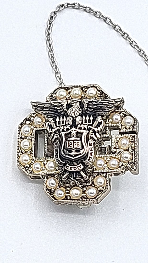 Sterling Silver Coastguard Academy Sweetheart Pin With Pearls And Chain, 60th Anniversary Edition - 3