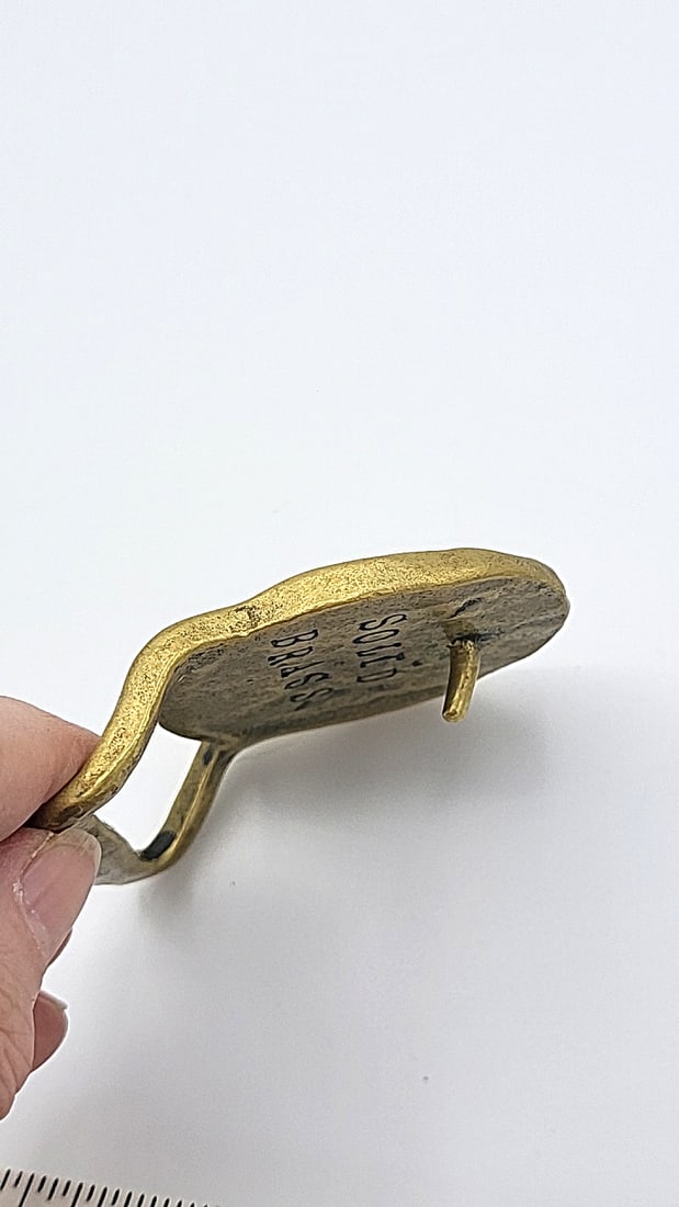 Brass Belt Buckle With Native American Profile Design - 2