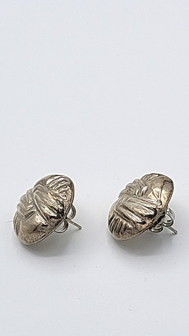 Sterling Silver Mexico Round Textured Button Earrings 10.09g - 2