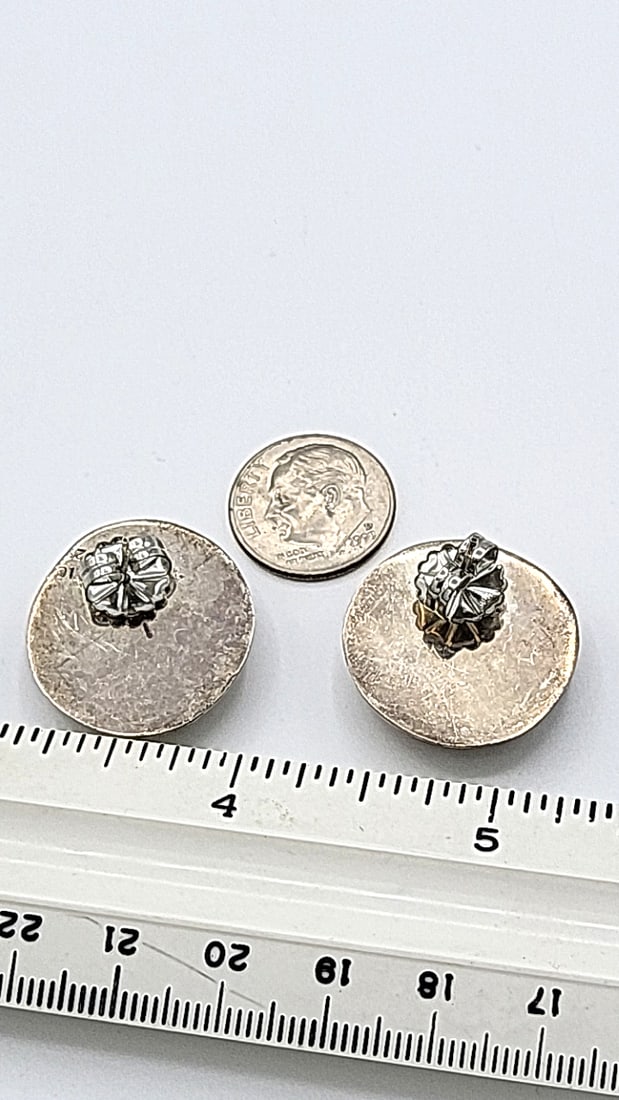 Sterling Silver Mexico Round Textured Button Earrings 10.09g - 3
