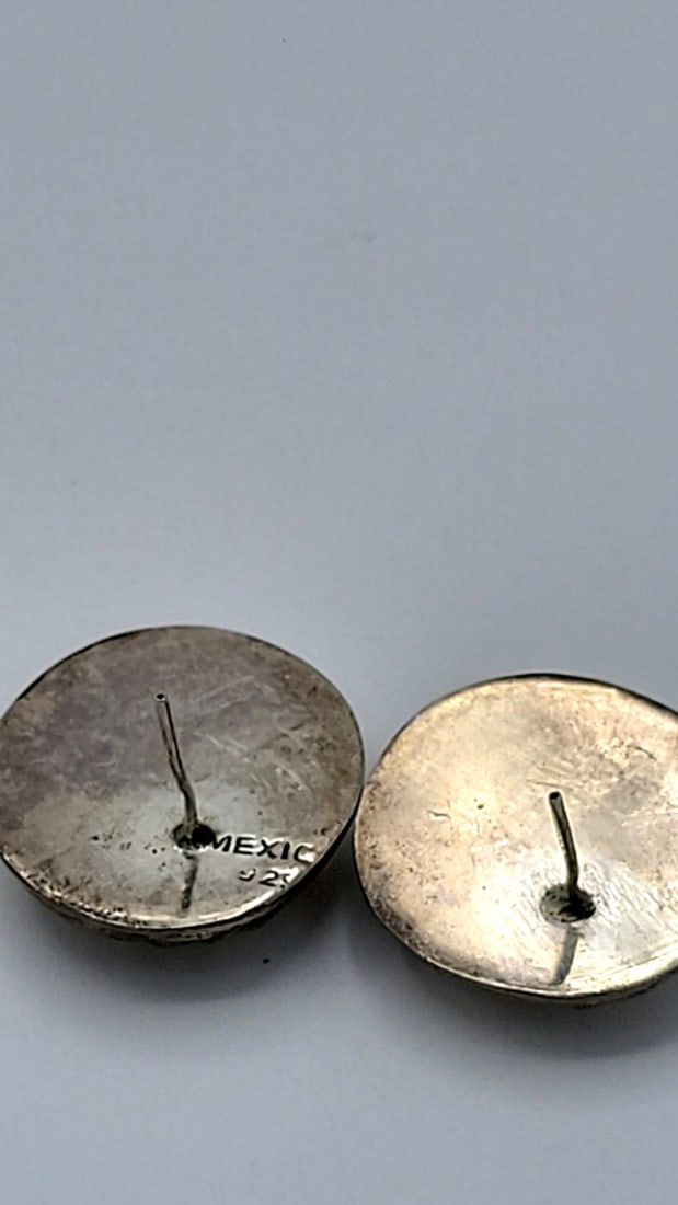 Sterling Silver Mexico Round Textured Button Earrings 10.09g - 6