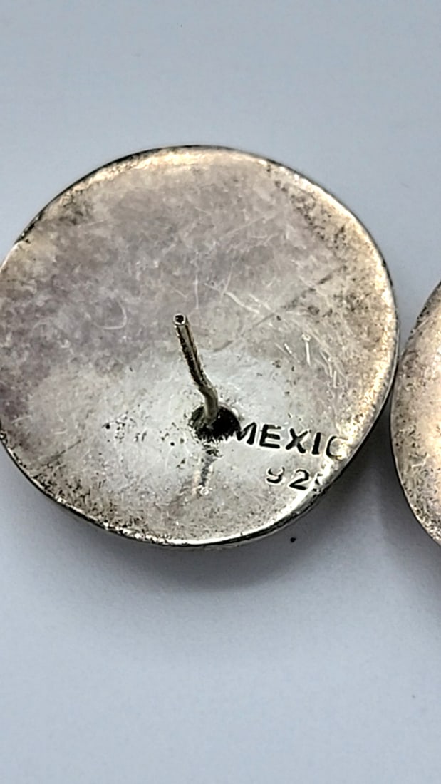 Sterling Silver Mexico Round Textured Button Earrings 10.09g - 7