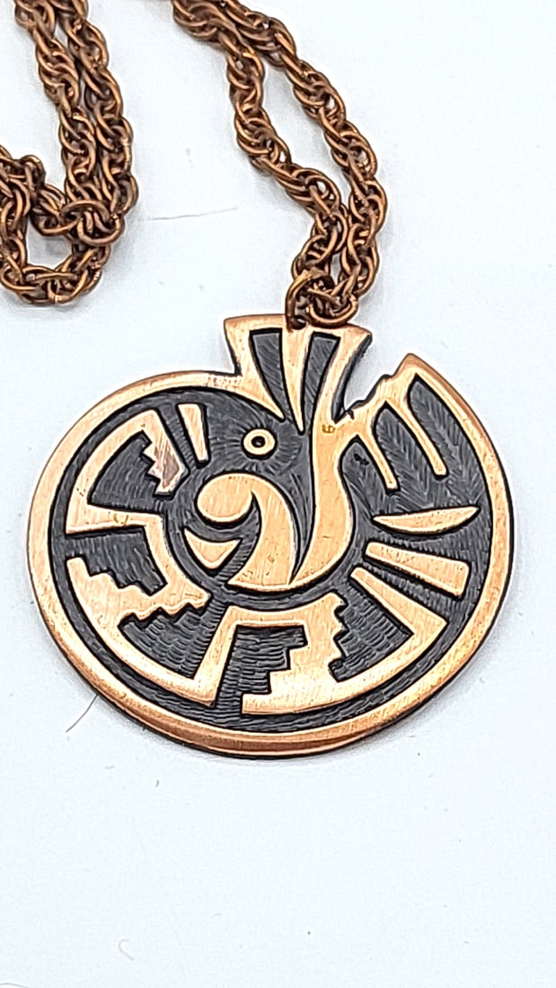 Copper Pendant Necklace With Abstract Design - 2