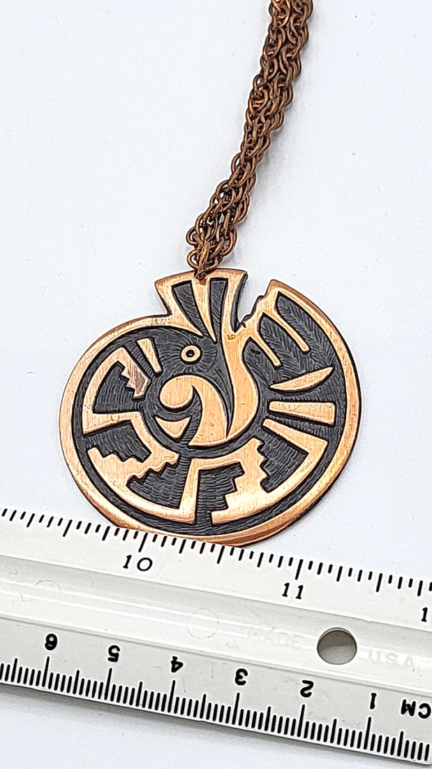Copper Pendant Necklace With Abstract Design - 7
