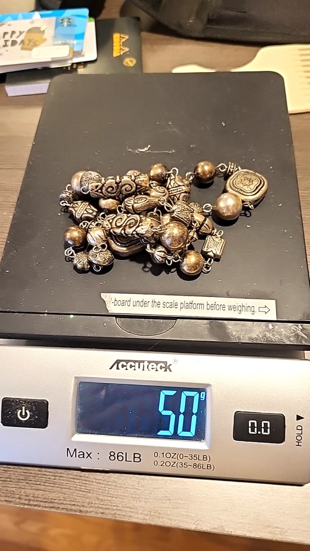 Unmarked Silver Hollw Bead Necklace With Intricate Designs 50g - 7