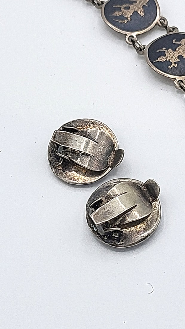 Antique Niello Syerling Silver Siam Jewelry Dancer Motifs 31.59g - 5