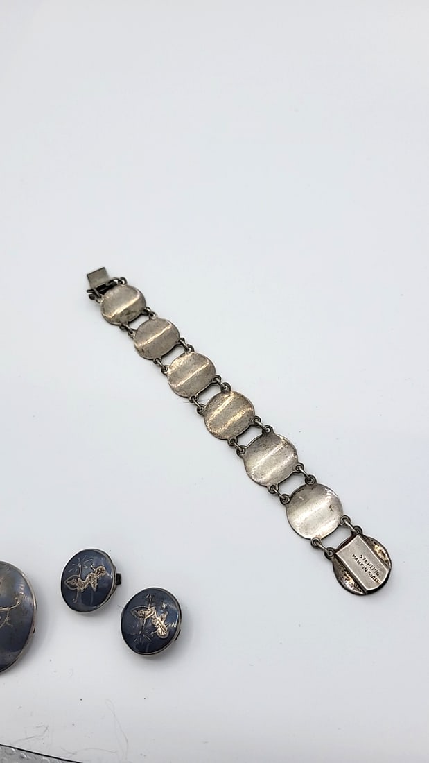 Antique Niello Syerling Silver Siam Jewelry Dancer Motifs 31.59g - 8