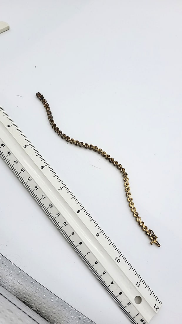 Sterling Silver Worn Gold Wash Diamond Tennis Bracelet In Gift Box 7.5" - 7