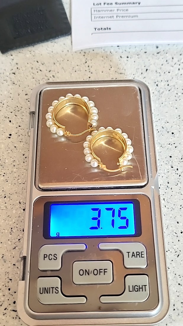 14k Gold Hoop Earrings With Pearls 3 75g - 7