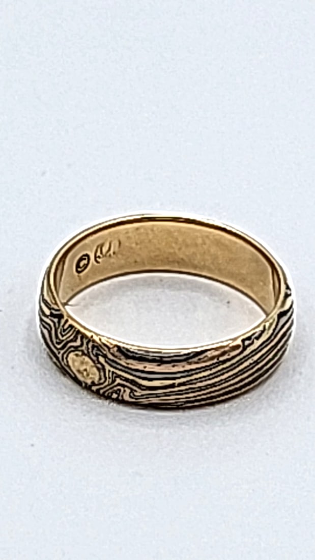 14k Gold Unmarked Mokume Gane Tree Bark Ring 5.55g Size 8.25 - 2