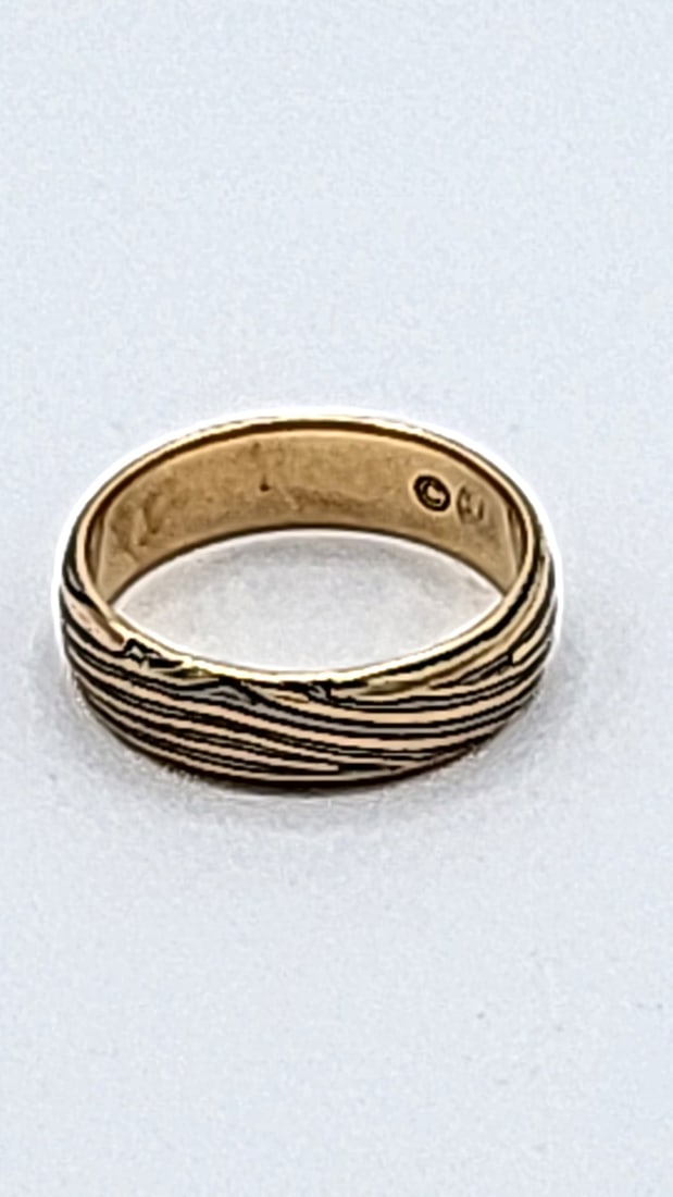 14k Gold Unmarked Mokume Gane Tree Bark Ring 5.55g Size 8.25 - 3