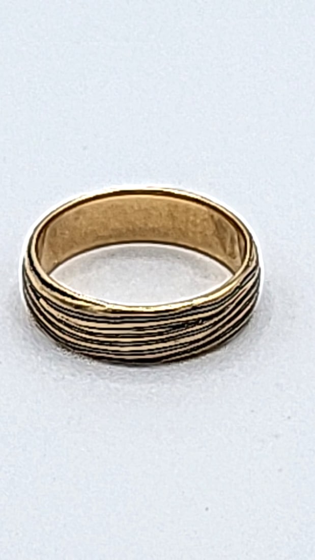 14k Gold Unmarked Mokume Gane Tree Bark Ring 5.55g Size 8.25 - 4